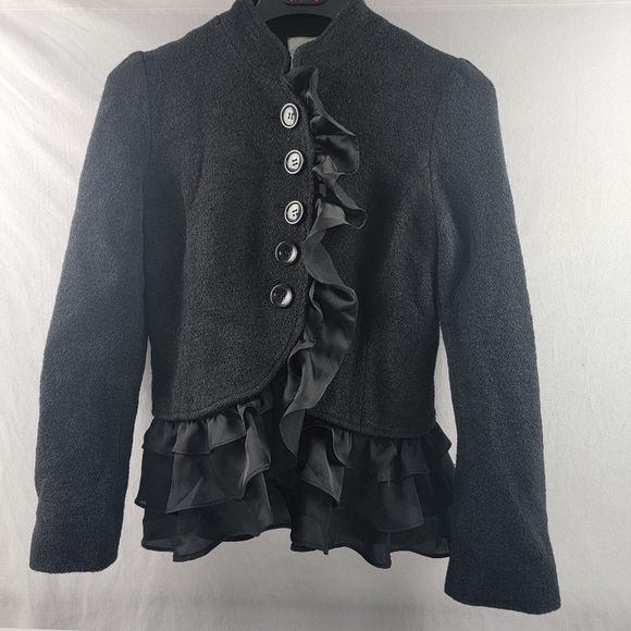 Fumblin' Foe wool blend military style removable ruffle blazer jacket Size Med - Picture 2 of 6